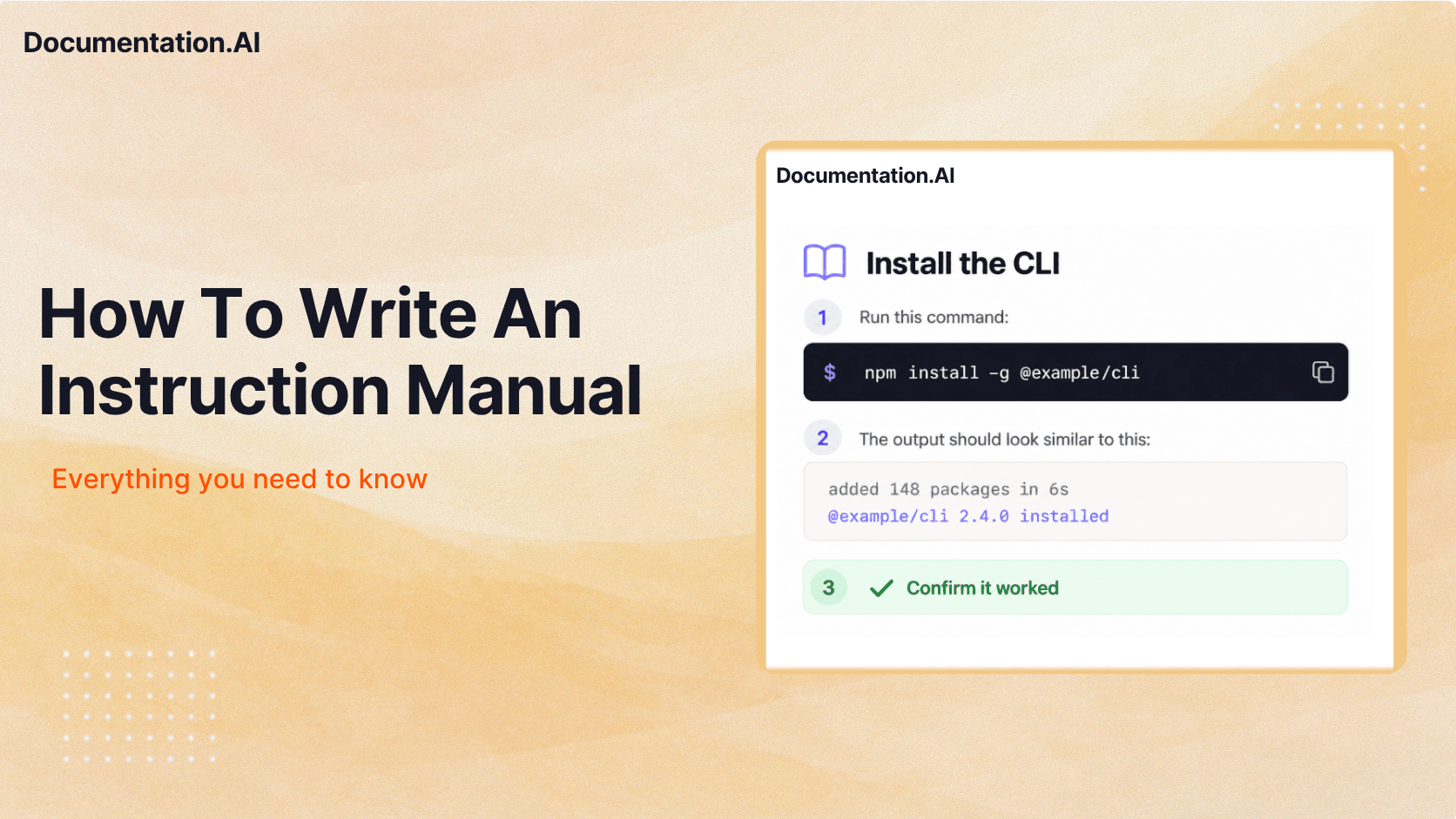 One instruction step: the command, the output line that proves it worked, and a checkpoint confirming the end state